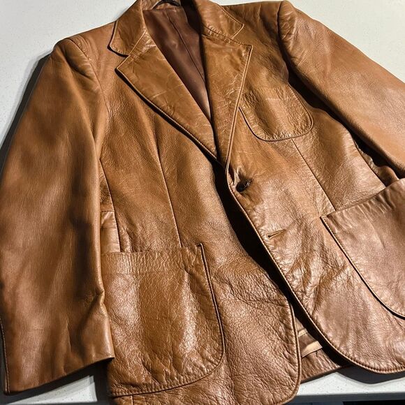 70’s Vintage Grais Angel Skin Cabretta Brown Leather Coat Jacket USA | Men’s 40 - Picture 1 of 6
